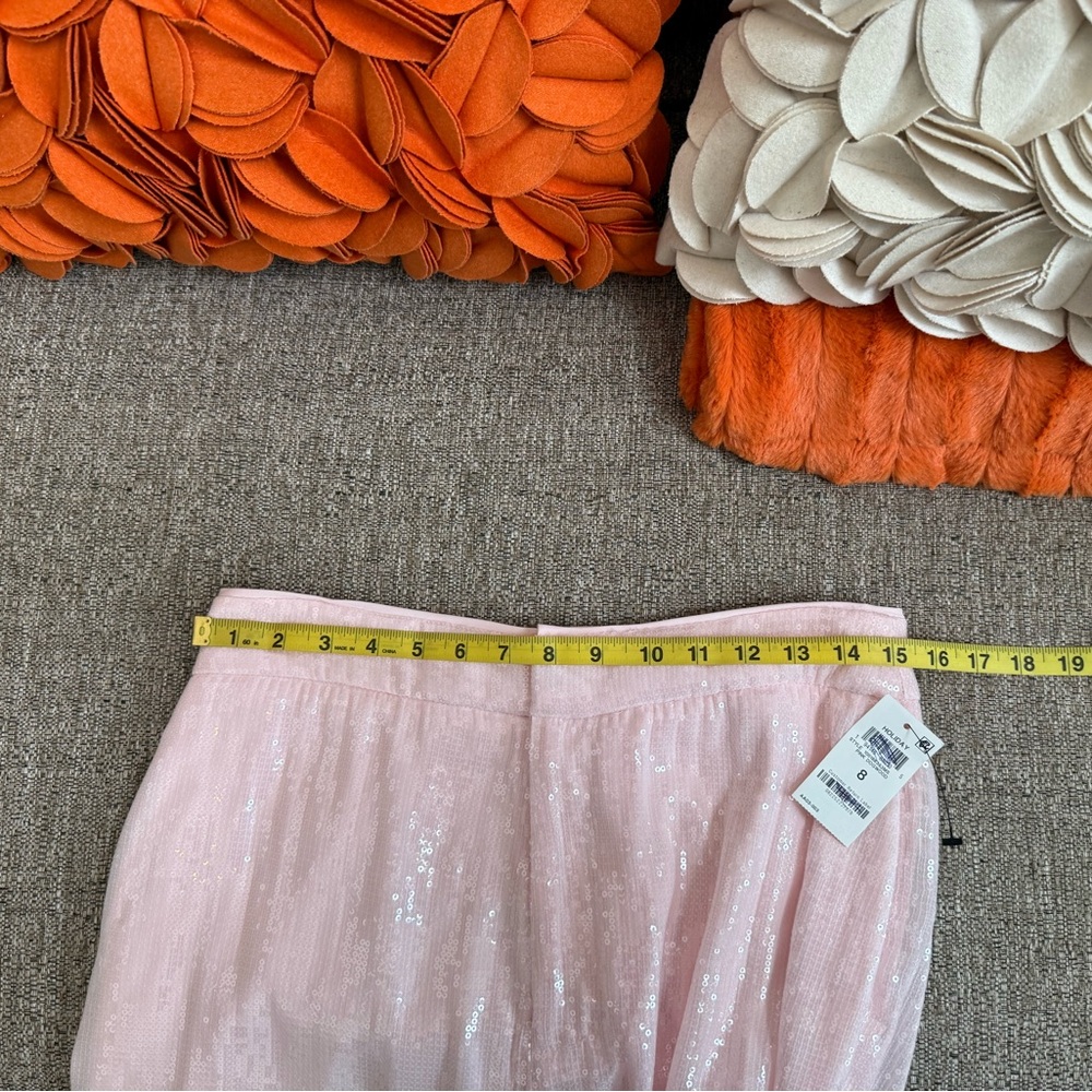 NWT On 34th Pink Dogwood Sequined High Rise Straight-Leg Pants - Picture 9 of 11